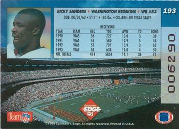 1994 Collector's Edge - 1st Day Gold #193 Ricky Sanders Back