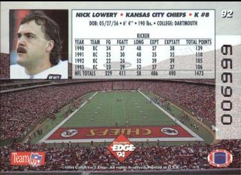 1994 Collector's Edge - Boss Squad Silver #92 Nick Lowery Back