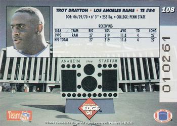 1994 Collector's Edge - Boss Squad Silver #108 Troy Drayton Back
