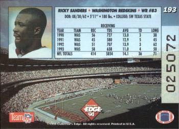 1994 Collector's Edge - Boss Squad Silver #193 Ricky Sanders Back