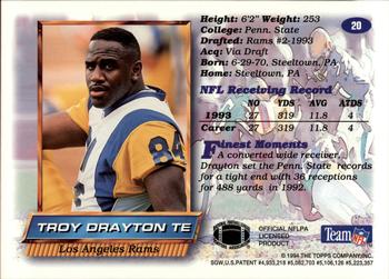 1994 Finest - Rookie Jumbos #20 Troy Drayton Back