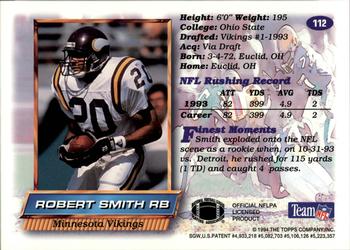 1994 Finest - Rookie Jumbos #112 Robert Smith Back