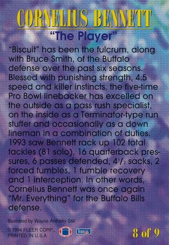 1994 Fleer - Pro-Visions Jumbo #8 Cornelius Bennett Back