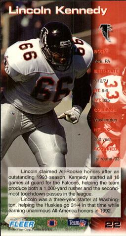 1994 GameDay #22 Lincoln Kennedy Back