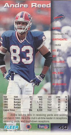 1994 GameDay #40 Andre Reed Back