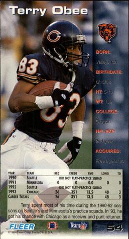 1994 GameDay #54 Terry Obee Back