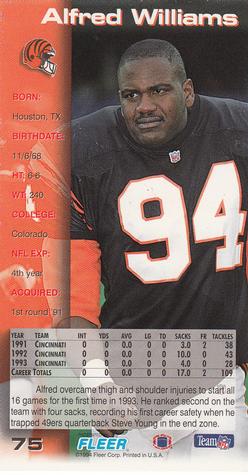 1994 GameDay #75 Alfred Williams Back
