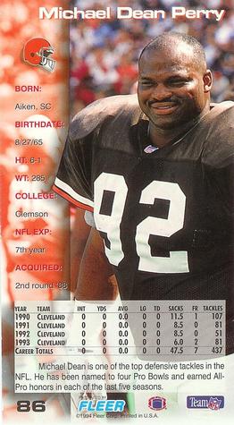 1994 GameDay #86 Michael Dean Perry Back