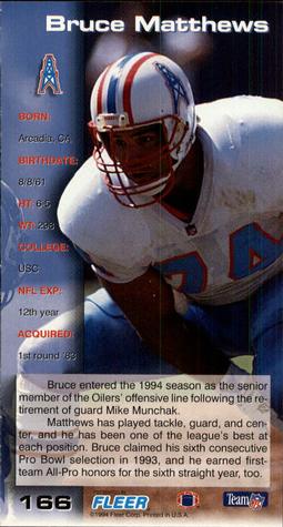 1994 GameDay #166 Bruce Matthews Back