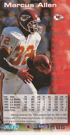 1994 GameDay #185 Marcus Allen Back