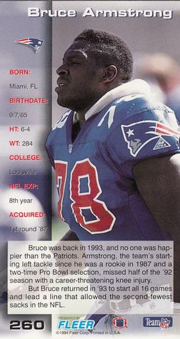 1994 GameDay #260 Bruce Armstrong Back