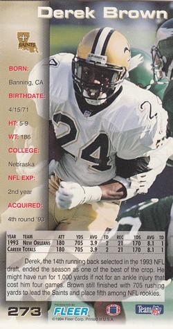1994 GameDay #273 Derek Brown Back