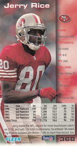 1994 GameDay #368 Jerry Rice Back