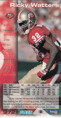 1994 GameDay #372 Ricky Watters Back