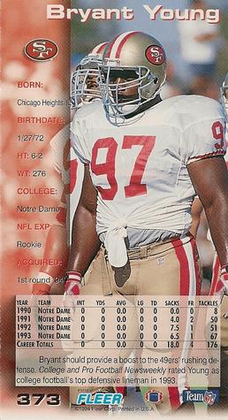 1994 GameDay #373 Bryant Young Back