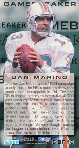 1994 GameDay - Gamebreakers #6 Dan Marino Back