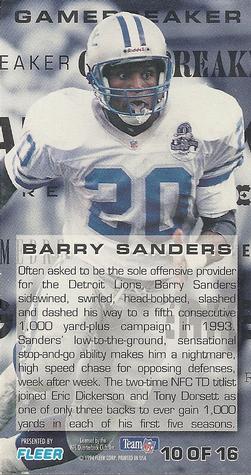 1994 GameDay - Gamebreakers #10 Barry Sanders Back