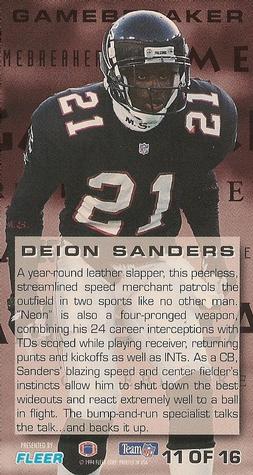 1994 GameDay - Gamebreakers #11 Deion Sanders Back
