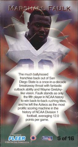 1994 GameDay - Rookie Standouts #5 Marshall Faulk Back