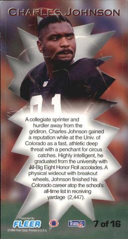 1994 GameDay - Rookie Standouts #7 Charles Johnson Back