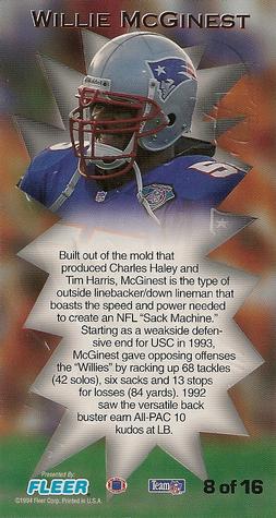 1994 GameDay - Rookie Standouts #8 Willie McGinest Back