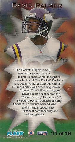 1994 GameDay - Rookie Standouts #11 David Palmer Back