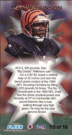 1994 GameDay - Rookie Standouts #15 Dan Wilkinson Back