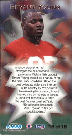 1994 GameDay - Rookie Standouts #16 Bryant Young Back