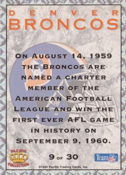 1994 Pacific Prisms - Team Helmets #9 Denver Broncos Back