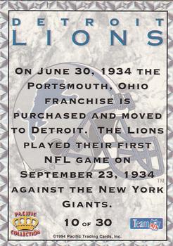 1994 Pacific Prisms - Team Helmets #10 Detroit Lions Back