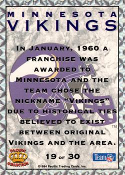 1994 Pacific Prisms - Team Helmets #19 Minnesota Vikings Back