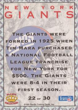 1994 Pacific Prisms - Team Helmets #22 New York Giants Back