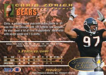 1994 Pinnacle - Trophy Collection #231 Chris Zorich Back