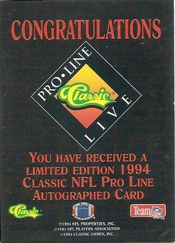 1994 Pro Line Live - Autographs #NNO John Elliott Back