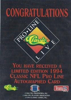1994 Pro Line Live - Autographs #NNO Kevin Lee Back