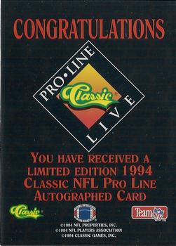 1994 Pro Line Live - Autographs #NNO Thomas Lewis Back