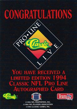 1994 Pro Line Live - Autographs #NNO Roman Phifer Back