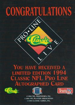1994 Pro Line Live - Autographs #NNO John Thierry Back