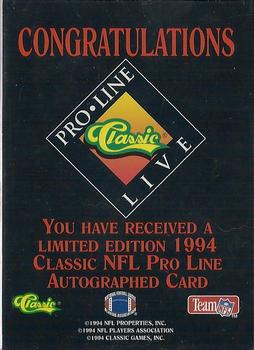 1994 Pro Line Live - Autographs #NNO Dewayne Washington Back