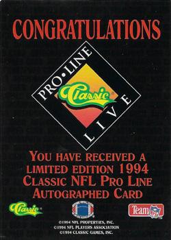 1994 Pro Line Live - Autographs #NNO Steve Young Back