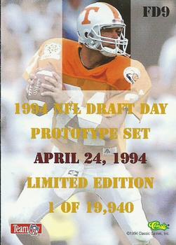 1994 Pro Line Live - Draft Day NYC #FD9 Heath Shuler Back