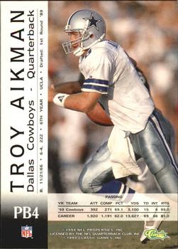 1994 Pro Line Live - Spotlight #PB4 Troy Aikman Back