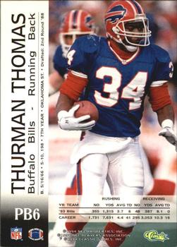 1994 Pro Line Live - Spotlight #PB6 Thurman Thomas Back