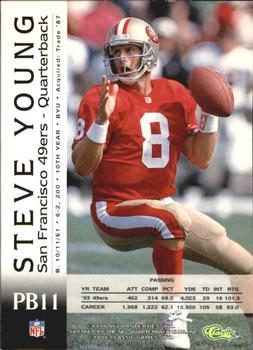 1994 Pro Line Live - Spotlight #PB11 Steve Young Back