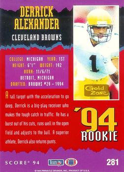 1994 Score - Gold Zone #281 Derrick Alexander Back