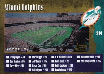 1994 Score - Gold Zone #314 Miami Dolphins / New Orleans Saints Front