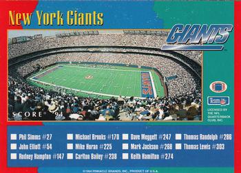 1994 Score - Gold Zone #315 New England Patriots / New York Giants Back