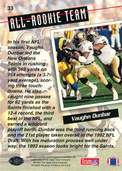 1993 Upper Deck #33 Vaughn Dunbar Back