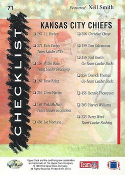 1993 Upper Deck #71 Chiefs Checklist Back