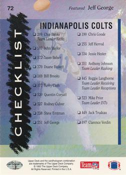1993 Upper Deck #72 Colts Checklist Back